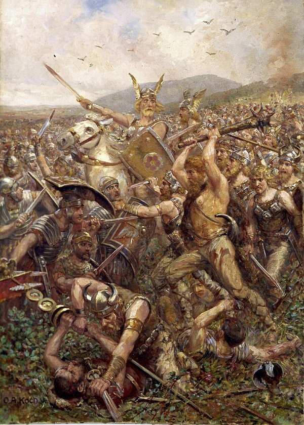 Германские воины штурмуют поле, Varusschlacht, 1909. Кредит: Public Domain