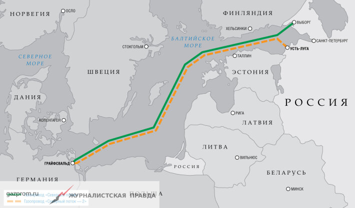 Схема прокладки Северного потока 2 (Изображение получено с сервиса Яндекс.Картинки)