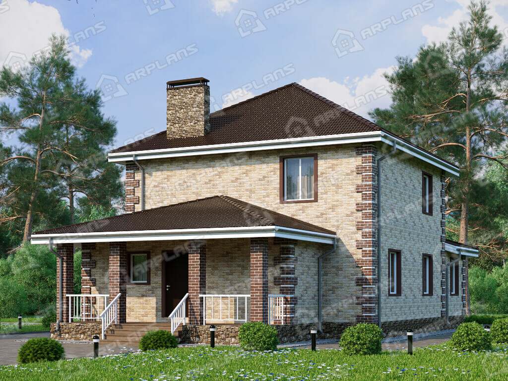 Фото 2 двухэтажного дома из газобетона с 3 спальнями и террасой, 160 кв м. Источник arplans.ru Проект К-305