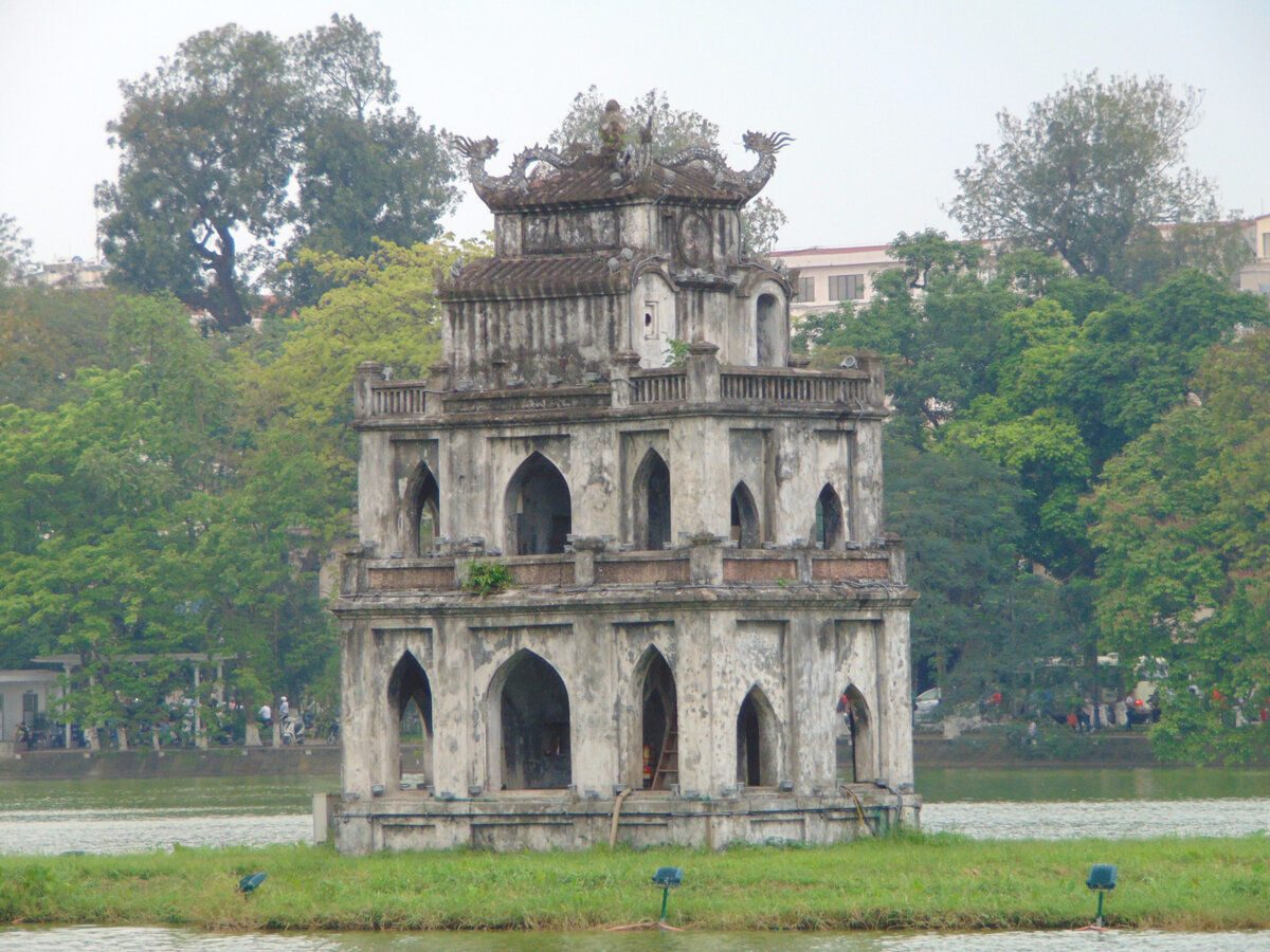 Fig. 2. Vietnam, Hanoi, Hoan Kiem Lake-Returned sword, Ngoc Son Temple in day.