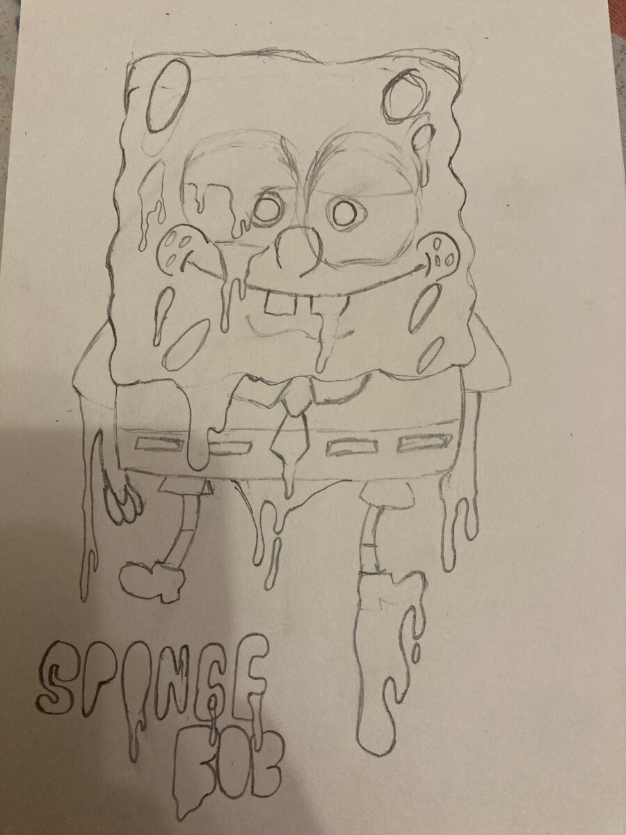 Захотел, чтобы это был не обычны рисунок губки, а что-то оригинальное. Нарисовал, будто губка растёкся, как мороженое на жаре