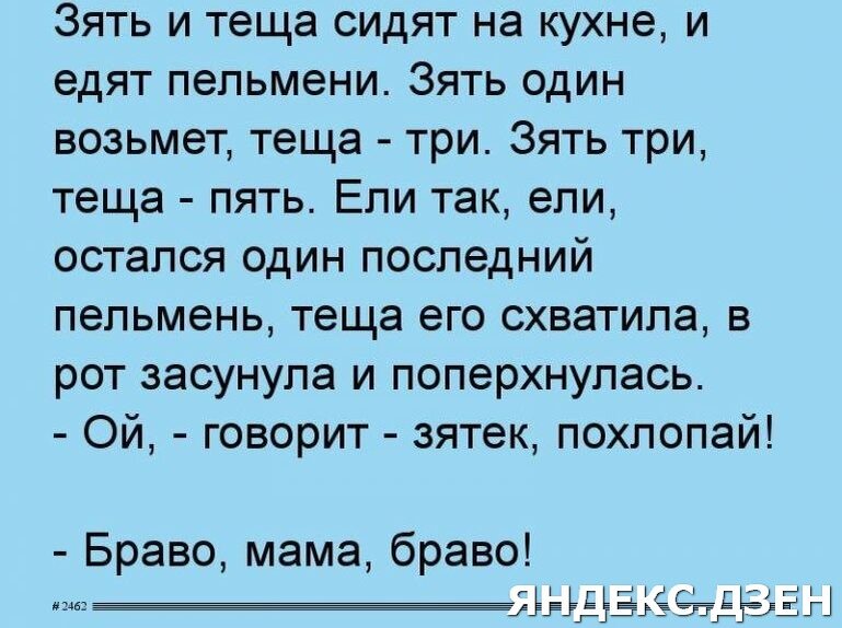 Анекдот про тещу и зятя на кухне