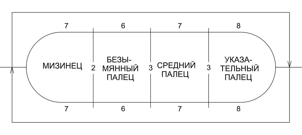 Распределение петель для всех пальцев, кроме указательного