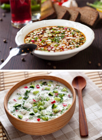     Колбаса обезжиренная (или куриная грудка) – 500-600 гр.
    Отварной картофель – 4-5 штук.
    Свежий огурец – 4-5 штук.
    Яйцо вареное – 4-5 штук.
    Соль, перец.
    Зеленый лук – 1 пучок.
    Редиска – 100 гр.
    Сметана или майонез.
Заправка (на выбор):
    Квас -1,5-2 литра.
    Сыворотка.
    Кефир.
    Кипяченая прохладная вода, уксус.