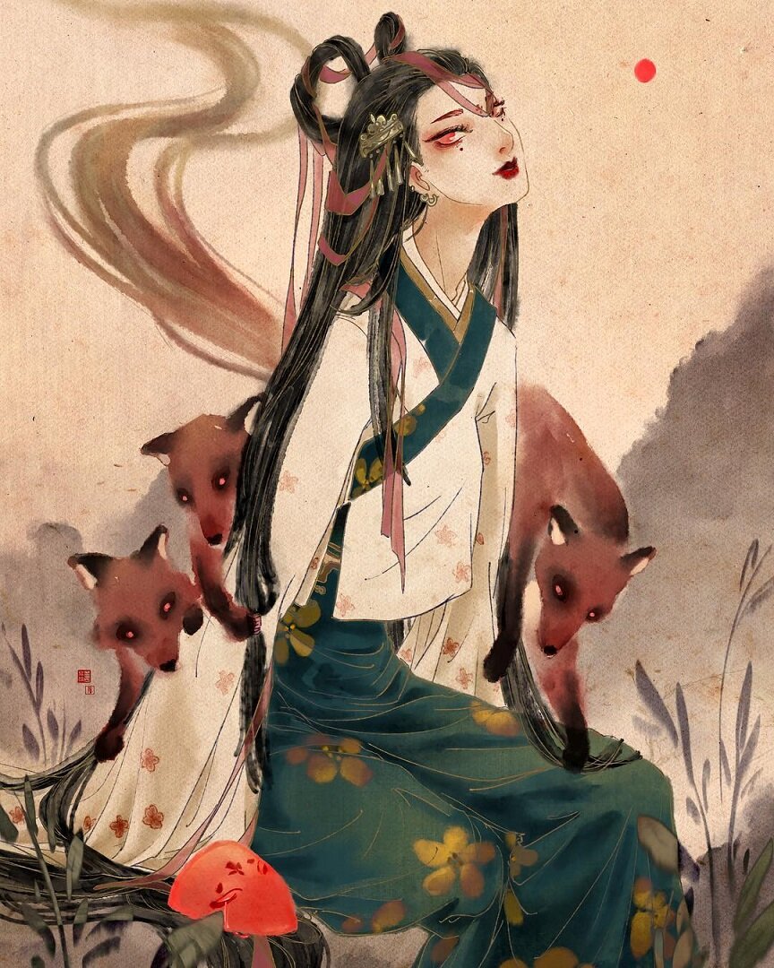Японский демон лис кицунэ. Екай женщина. Японская мифология hfrehf re,b. Ёкаи китсуне. Екай женщина.