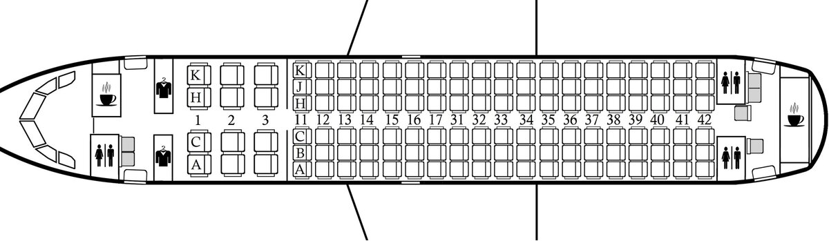 У Аэрофлота в бизнес классе по 2 сиденья в каждой стороны, но есть компании, которые оставляют 3 ряда сидений даже в бизнес классе