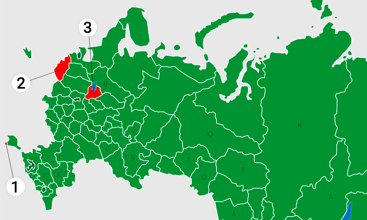 Какие субъекты отмечены на карте?