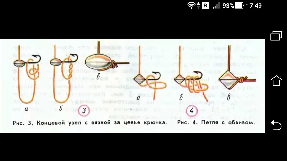фото рисунок узлы для мормышек: концевой узел с вязкой за цевье крючка. петля с обвивом.