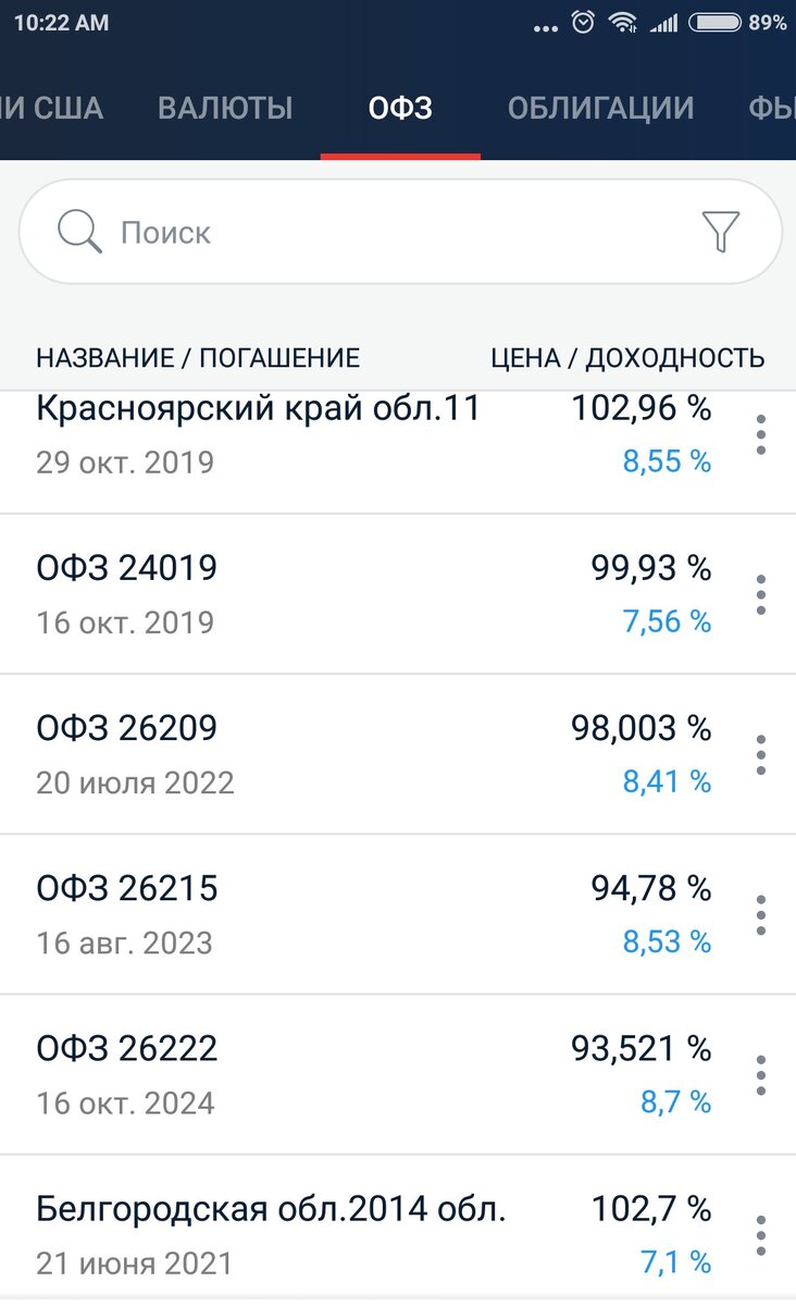 доходности и цены на гос. и мун. облигации на 26.11.2018 10:25 мск