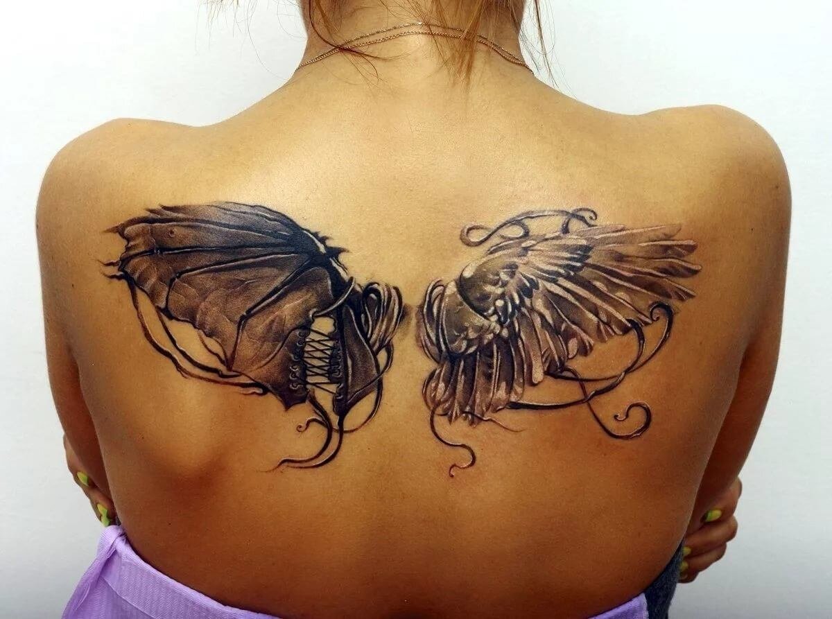 Женские тату крылья на спине (77 фото)