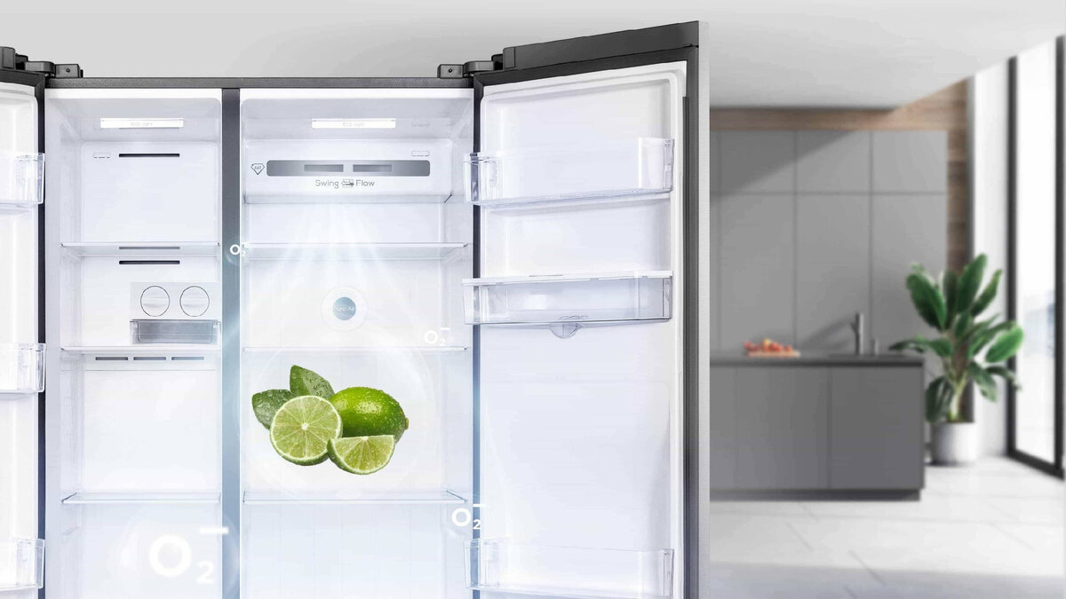 Холодильник с двойной стеклянной дверцей для демонстрации продуктов и напитков