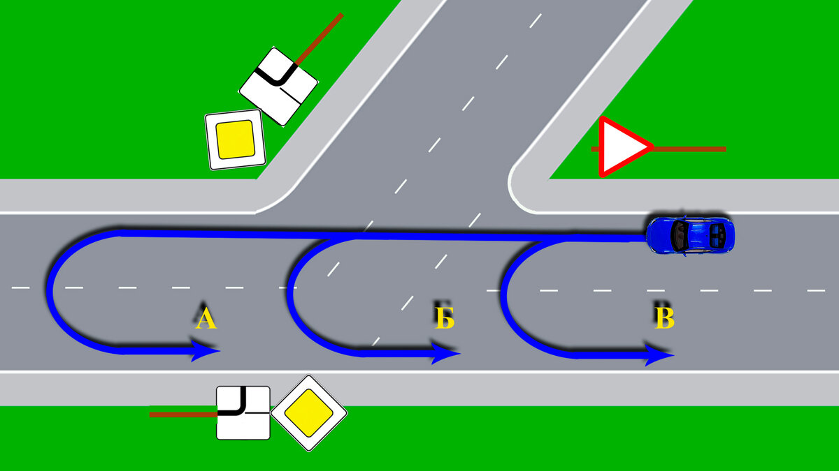 По какой из указанных траекторий, водителю легкового автомобиля разрешено  выполнить разворот? | Клуб Дорог | Дзен