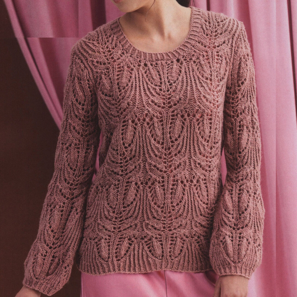 Роскошный ажурный пуловер из шерстяной пряжи