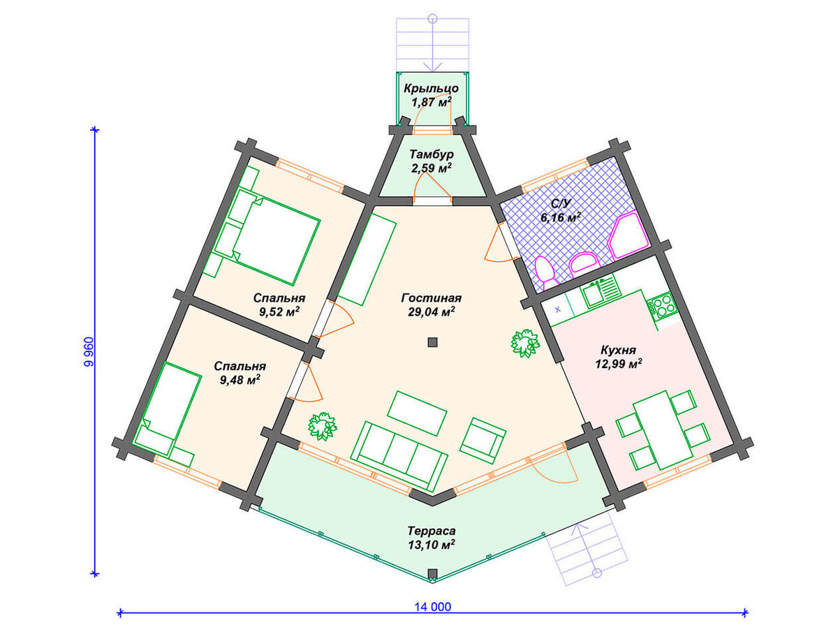 Проект одноэтажного дома 70 кв м с интересной архитектурой | Arplans.ru -  проекты домов | Дзен