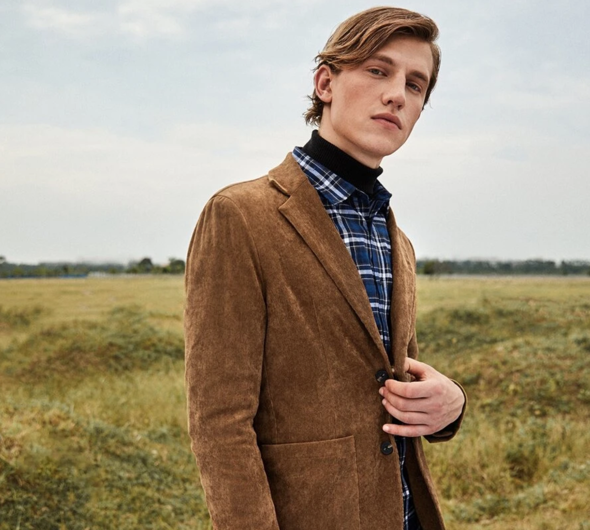 Мужской однобортный вельветовый пиджак с карманом, 2 160 руб