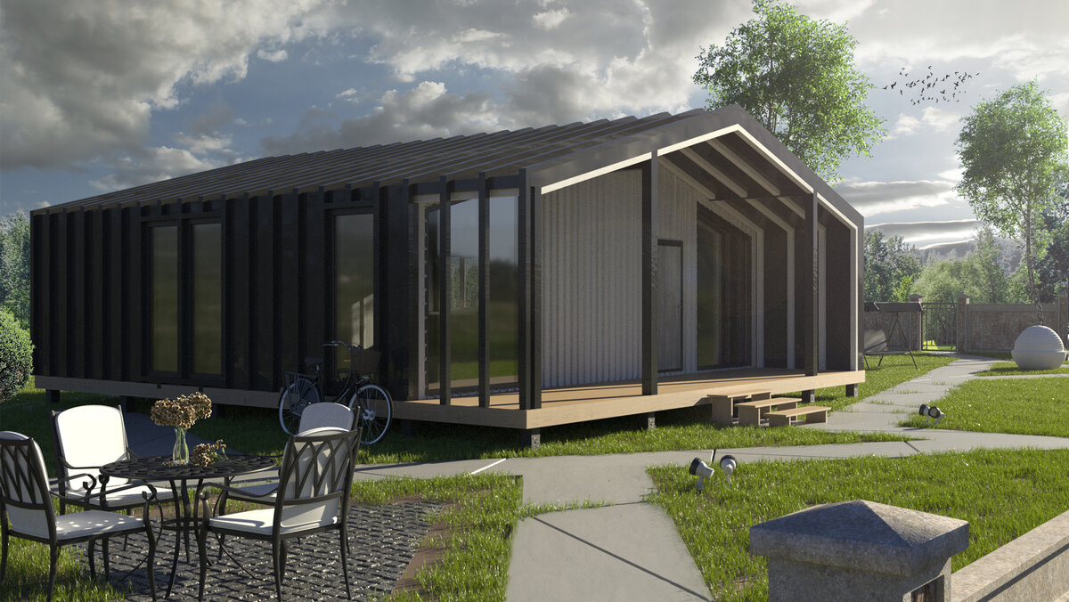 ЛегоДом 80м2, 4 модуля включая террасу. Проектировщик Виктор Мельник, проект на сайте domokea.ru