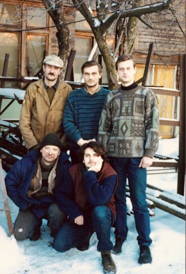 Творческий коллектив объединения «Апрель». (Слева направо: стоят: Никитин А.П., Федин А.А., Сергеев П.Л., сидят: Смирнов А.В. и Минаков И.И.)