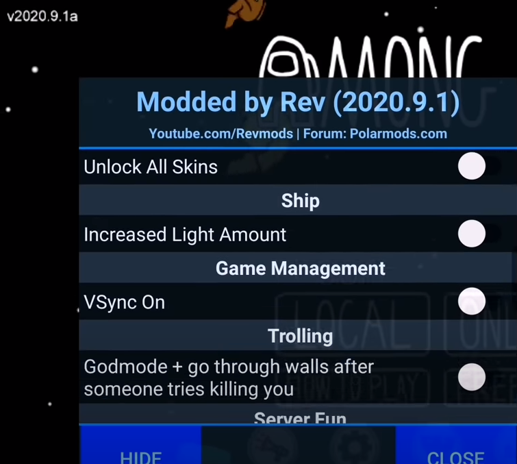 Меню настройки чита