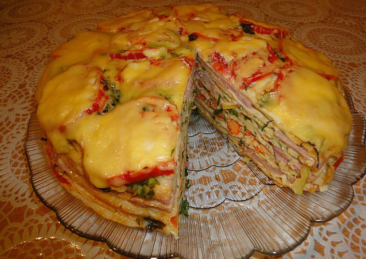 Блинный пирог с заливкой