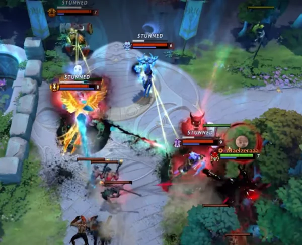  Грим накидывает ульту, Windranner связывает и 4 персонажа стоят, фотографируют свое путешествие в таверну.
