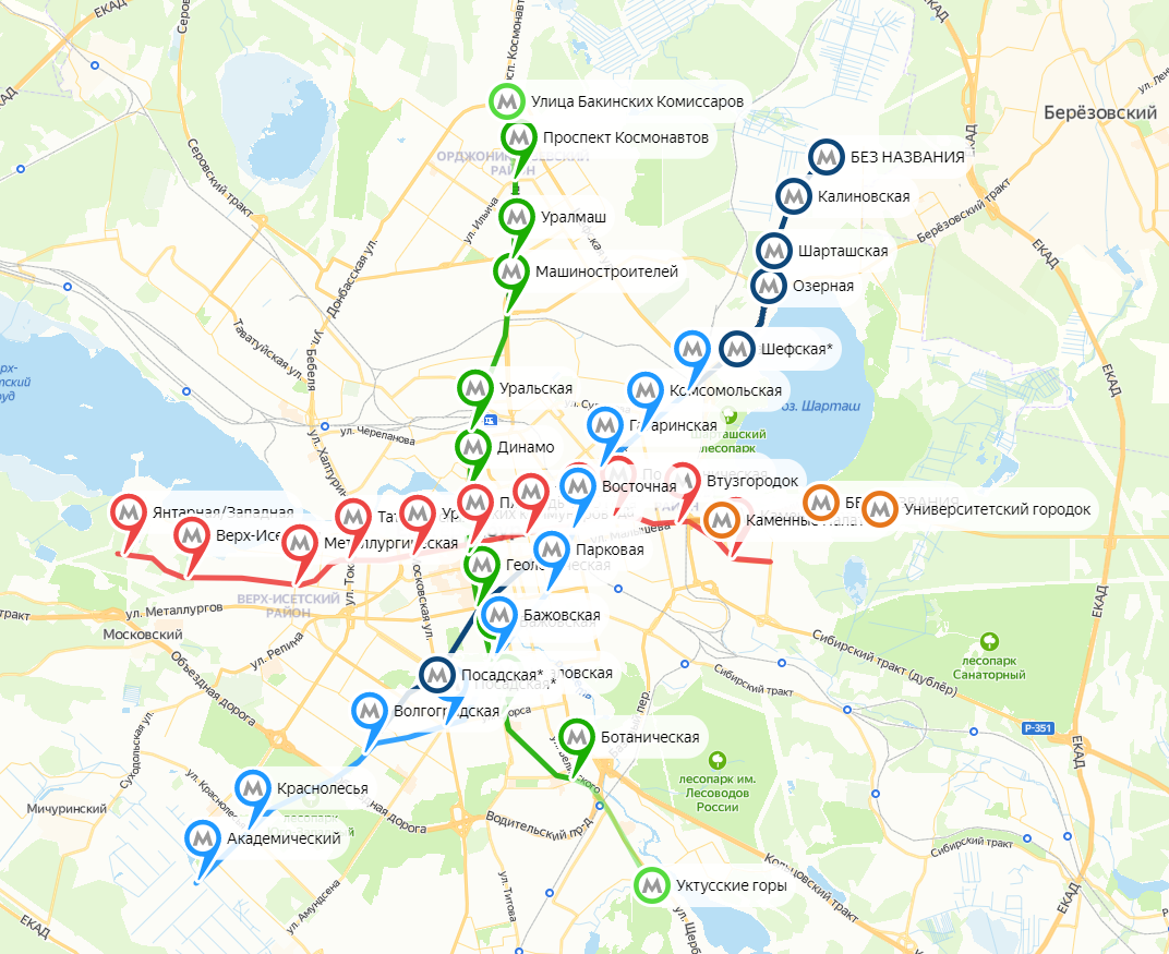 Интерактивная карта перспективного развития метро в Екатеринбурге согласнопроекту генерального плана