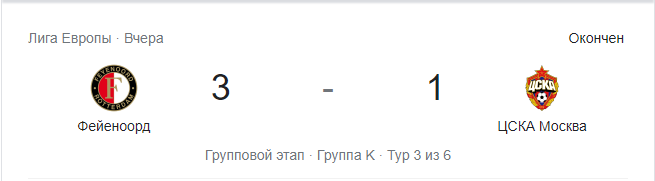 Результат матча 