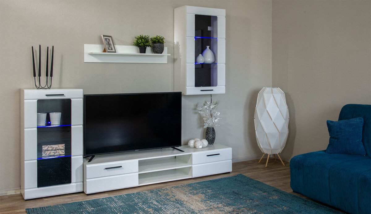 Стенка Рио-1 Белый жемчуг/белый глянец