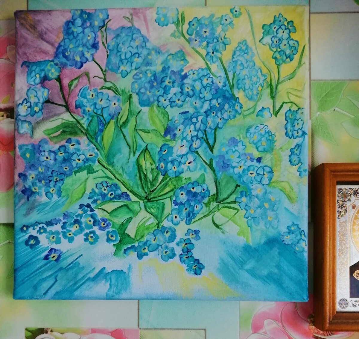Незабудочки, только вчера сестра закончила эту картину.