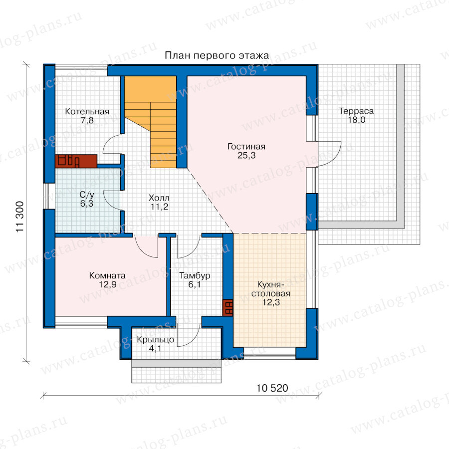 Общая площадь: 164 м²
Террасы,балконы: 22,12 м²
Габариты: 11.3x10.52 м
Высота конька: 9.06 м-2