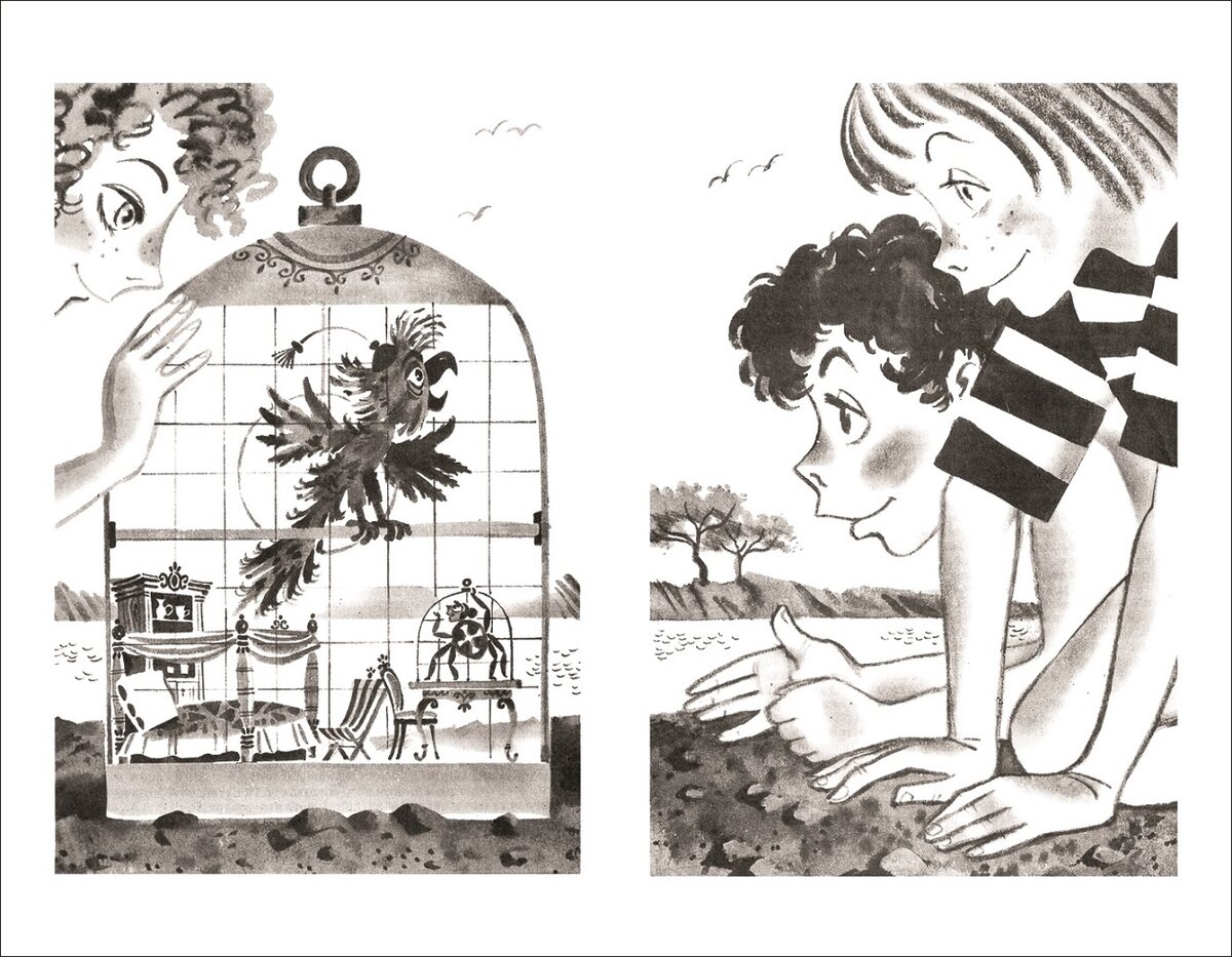 Попугай и Дульчибелла. Иллюстрация Михаила Беломлинского. Фото взято из открытых источников в сети Интернет.