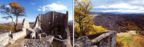 Руины Каноссы, разрушенной в 1255 г., и ее скалистый выступ.