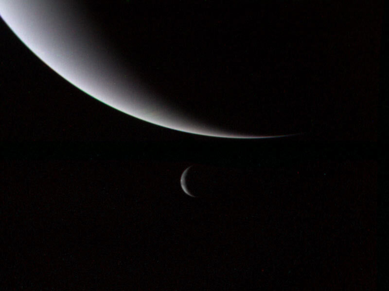 Фото Вояджера-2. Тритон и Нептун 1989 г. NASA / Jet Propulsion Lab