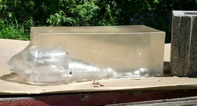 раневой канал пули 357 Defender в баллистическом гелевом блоке 