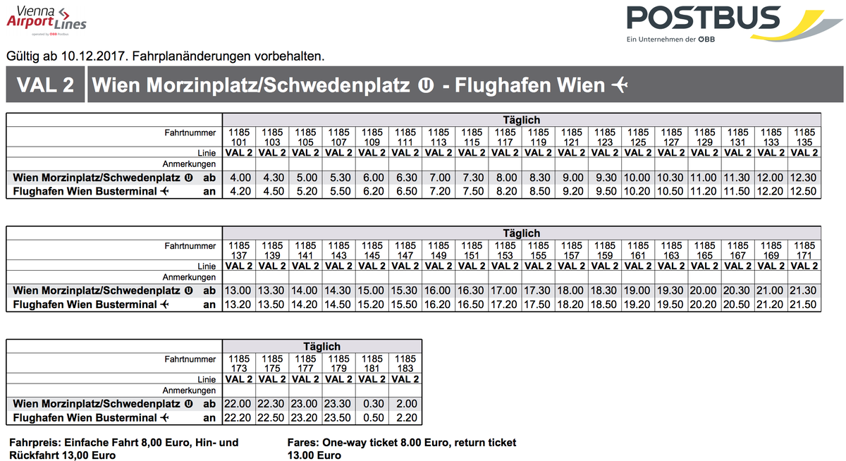 Как добраться до аэропорта вены. Автобус Val 2.