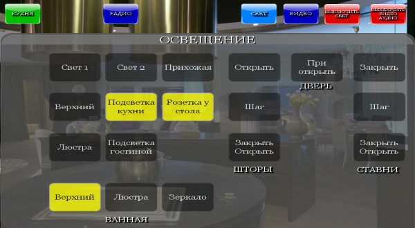 Пример экрана для управления освещением с iPAD