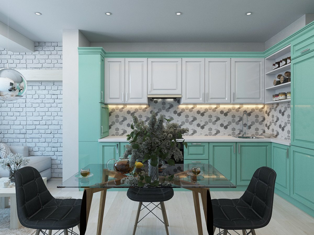 Мятная кухня, дизайн-проект от студии дизайна Домострой