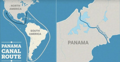 Судоходные пути до и после строительства Панамского канала