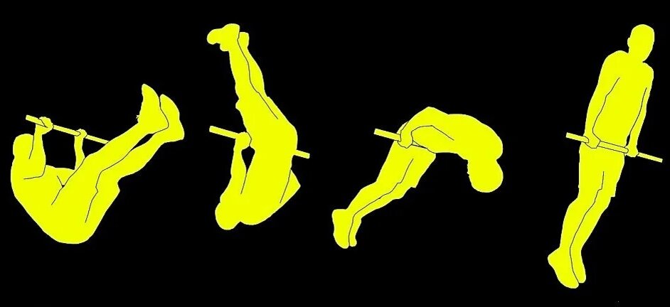 Чтобы его выполнить, необходимо ухватиться за перекладину хватом сверху, затем подтянуться. После чего махом на себя закинуть ноги за перекладину, сделать переворот и выйти в стойку на руки с упором спереди, когда нижняя часть брюшной зоны едва соприкасаться с перекладиной.