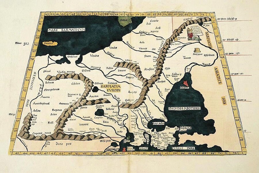 Карта Восточной Сарматии, созданная в 1536 году.