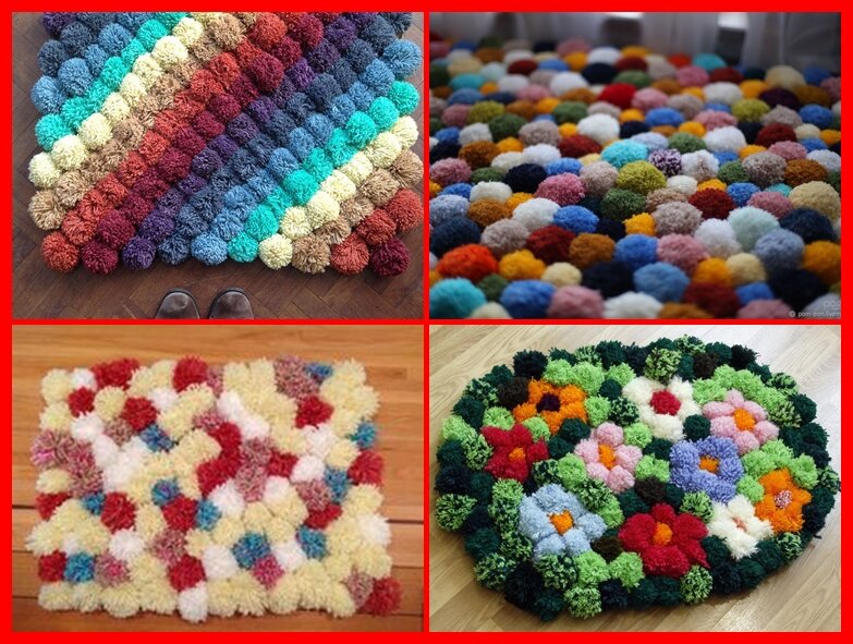 коврики из помпонов- красиво и мягко