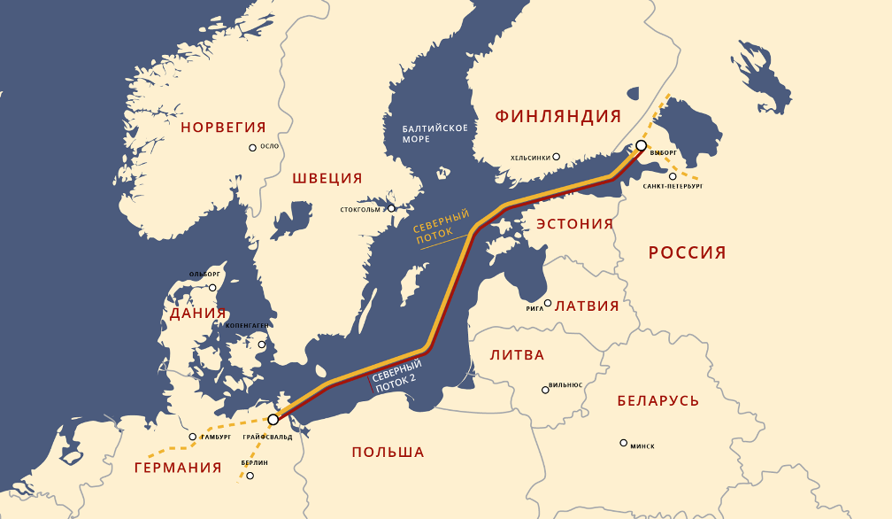 Карта северного потока 2 с территориальными водами