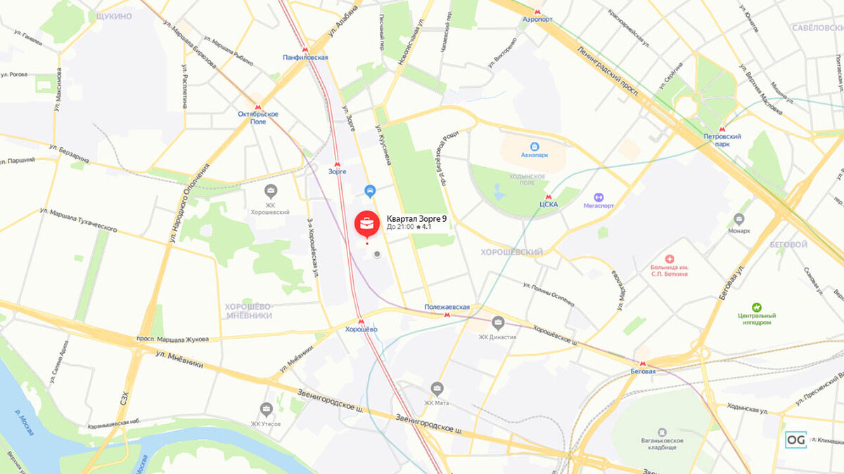 ЖК "Зорге 9" на карте Москвы (фото: yandex.ru/maps/)