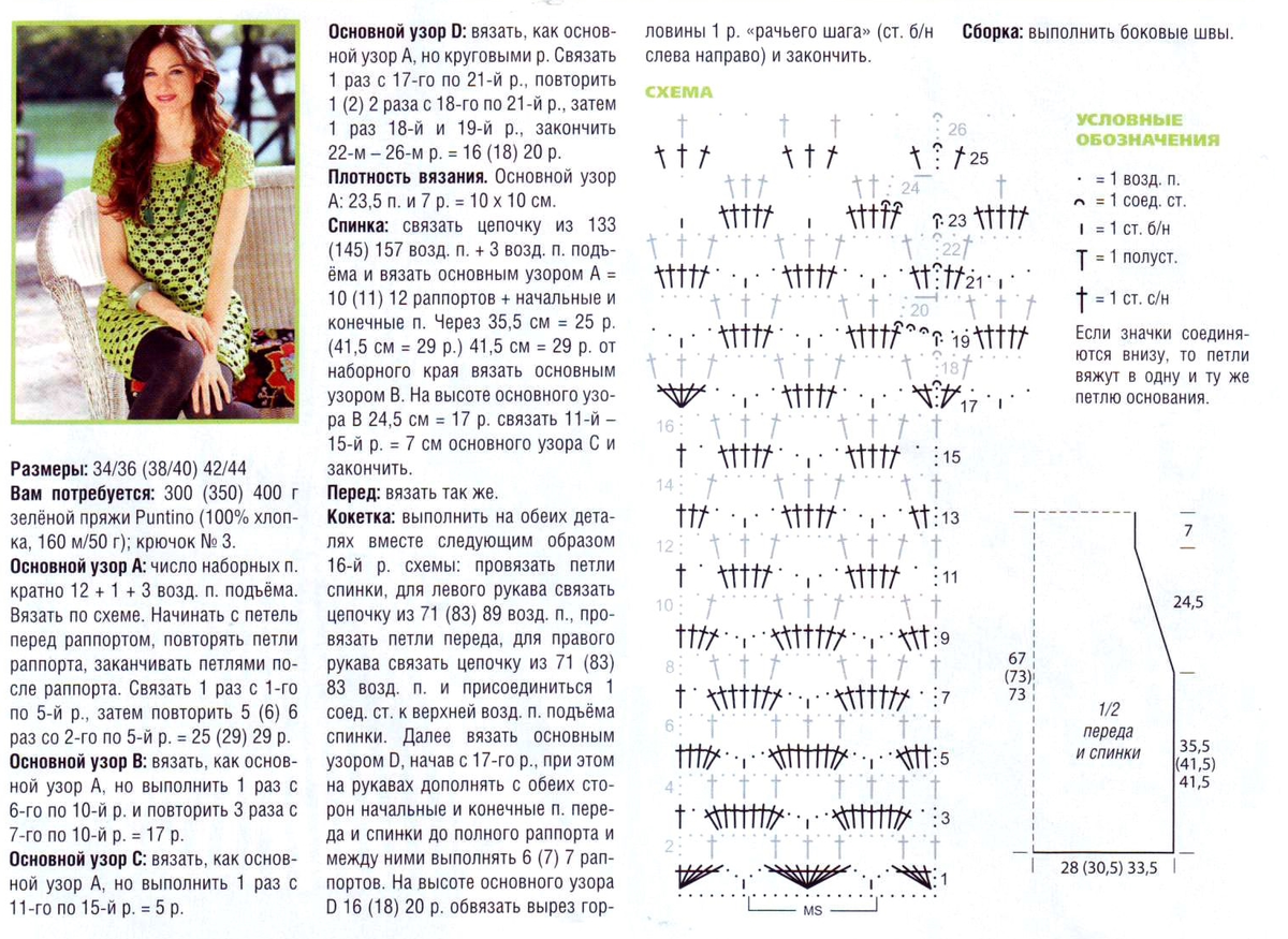 Зеленая туника, связанная крючком Crochet jacket pattern, Crochet diagram, Croch