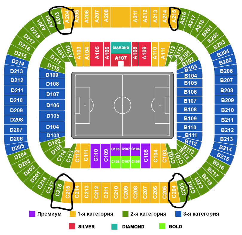 Газпром арена схема секторов с местами