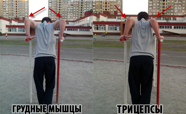 Глубокие отжимания на брусьях