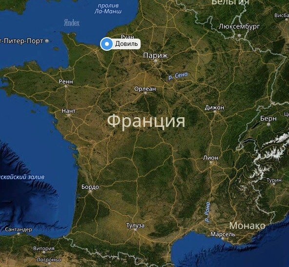 Расположение г. Довиль, Трувиль и Тук на карте Франции. Яндекс-карты.