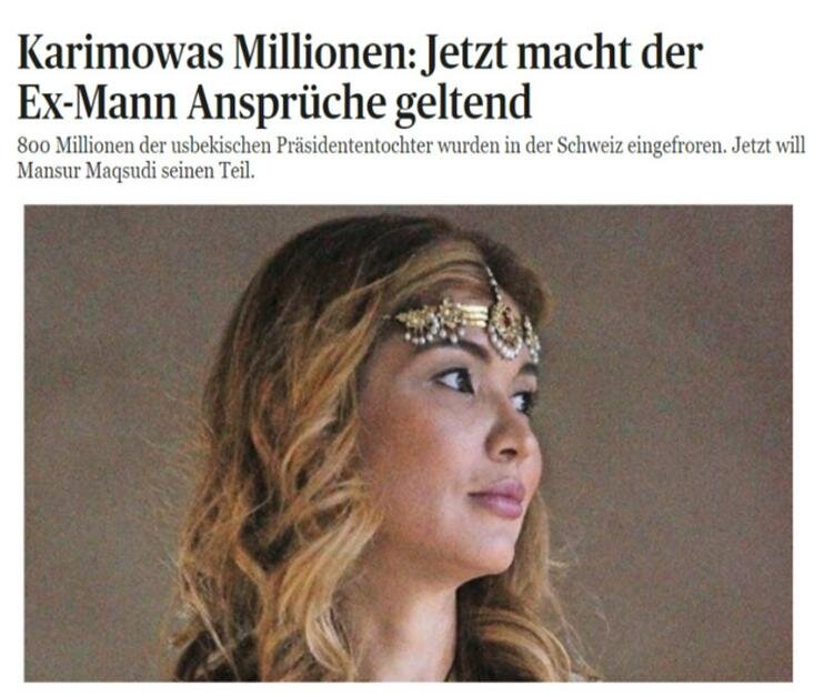 Заголовок и фотография Гульнары Каримовой в газете Der Bund