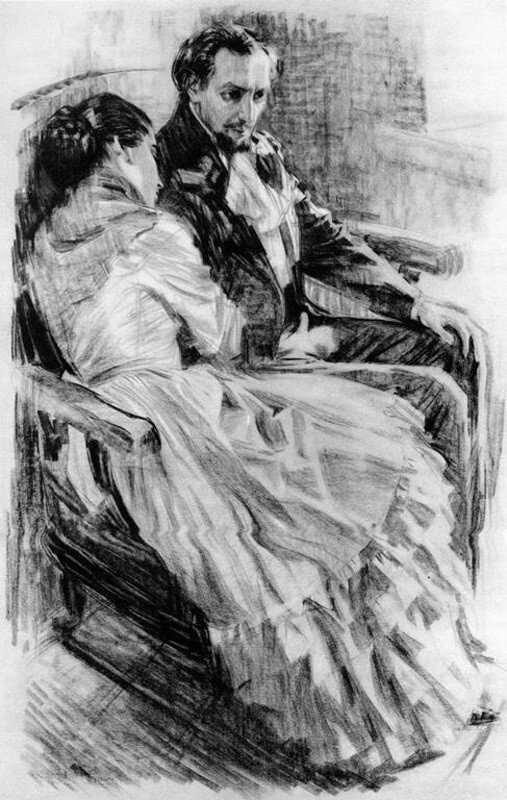 Вера и Райский. Иллюстрация Давида Боровского к роману Ивана Гончарова «Обрыв». 1958 год