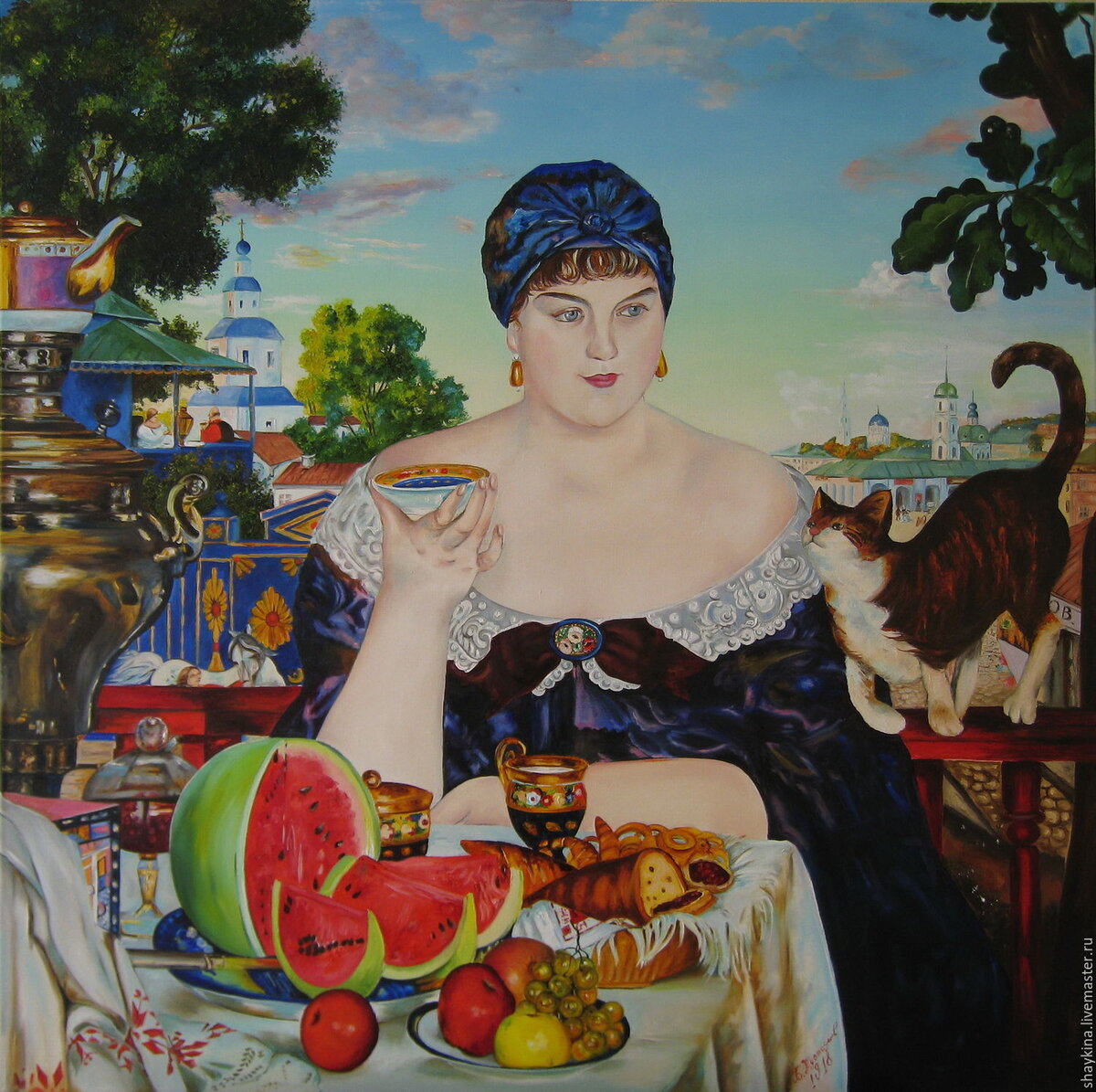 Б.М. Кустодиев. Купчиха за чаем. 1918 г. Из открытого источника