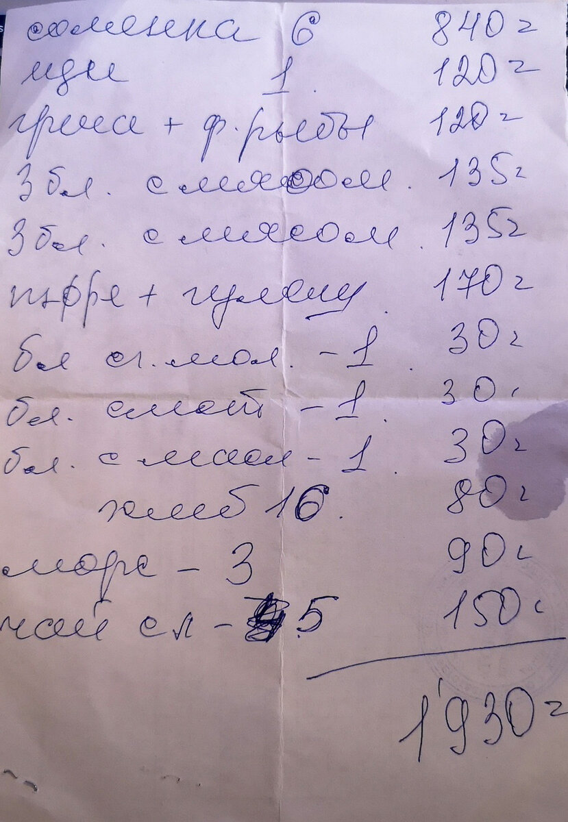 2000 рублей за обед на семь человек. Наше меню в придорожном кафе возле Мурманска.